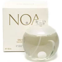 Clear spherical bottle of Cacharel Noa Eau De Toilette 100ml with white box and gold lettering.