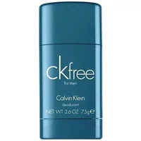 Blue Calvin Klein CK Free deodorant stick, 75g, with white text and sleek cylindrical design.