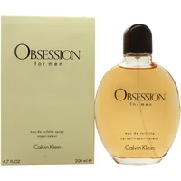 Calvin Klein Obsession For Men Eau De Toilette 200ml, amber liquid in oval bottle with dark cap, beige box.