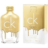 Calvin Klein One Gold 100ml Eau de Toilette, clear bottle with gold drip design and matching gold box.