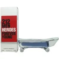 Carolina Herrera 212 Men Heroes Eau De Toilette 90ml, skateboard-shaped silver bottle with red and white box.