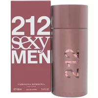 Carolina Herrera 212 Sexy Men Eau De Toilette 100ml, metallic mauve bottle with matching box, bold white text.