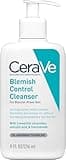 CeraVe Blemish Control Cleanser, white pump bottle, teal label, 236ml, 2% salicylic acid, niacinamide, ceramides.