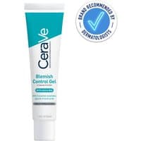 CeraVe Blemish Control Gel tube, teal and white, 40ml, with AHA & BHA, dermatologists recommended badge.