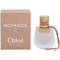 Chloe Nomade Eau de Parfum 30ml with clear bottle, gold cap, and pink leather detail beside matching pink box.