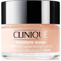 Clinique Moisture Surge 100H Hydrator, 30ml jar, peach-tinted gel with black lid and white text.