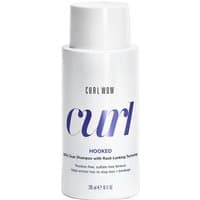 White bottle of Color Wow Curl Hooked Clean Shampoo 295ml with bold purple text and sleek cylindrical design.