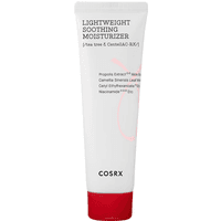 COSRX AC Collection white tube moisturizer with red cap, black text, and subtle red design accents, 80ml.