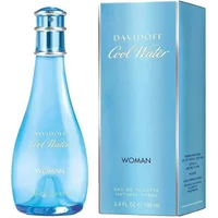 Blue Davidoff Cool Water Woman Eau De Toilette 100ml bottle with matching blue box.