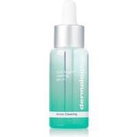 Clear glass bottle with dropper, teal liquid, white label reading "Dermalogica Active Clearing AGE Bright Clearing Serum 30ml".