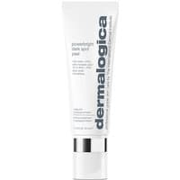 White Dermalogica PowerBright Dark Spot Peel tube with gray text and silver cap, 50 ml exfoliating face serum.