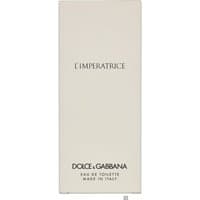 Dolce & Gabbana L'Imperatrice perfume box, cream-colored with black text, 100ml Eau de Toilette for women.