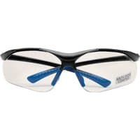 Clear anti-mist safety glasses with black frame and blue temple tips by Draper