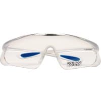 Clear Draper anti-mist glasses with blue accents and anti-fog coating, featuring a wraparound design.
