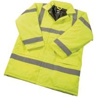 Yellow Draper Expert high visibility traffic jacket, size L, with reflective silver stripes and front pockets.