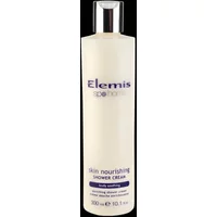 White bottle of Elemis Skin Nourishing Shower Cream 300ml with silver cap and purple text.
