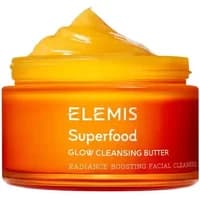 ELEMIS Superfood Glow Cleansing Butter 90ml in orange jar with creamy yellow texture on top.