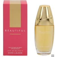 Estée Lauder Beautiful Eau de Parfum Spray 75ml, gold-capped clear bottle with pink and gold box.
