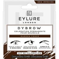Eylure Dybrow Brown Tint kit with applicator, cream activator, and colorant in a compact white and brown package.