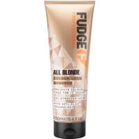 Gold tube of Fudge All Blonde Colour Lock Shampoo 250ml with black cap and bold text design.