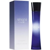 Giorgio Armani Code Femme Eau De Parfum 50ml, sleek blue gradient bottle with black cap, matching box.