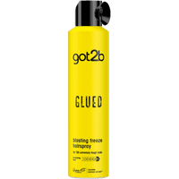 Yellow Got2b Glued Blasting Freeze Spray can, black cap, bold black text, 300ml size.