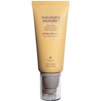 Beige tube of Haruharu Wonder Black Rice Moisture Airyfit Sunscreen SPF50+ with clear cap, 50g size.