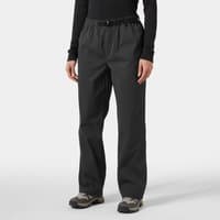 Gray Helly Hansen women's relaxed-fit pants with elastic waistband, straight legs, and adjustable belt.