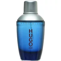 Blue gradient Hugo Boss Dark Blue Eau De Toilette bottle with silver cap, featuring bold vertical logo.