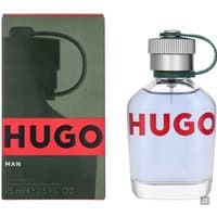 Hugo Boss Hugo Man Eau de Toilette 75ml, clear bottle with silver cap, bold red "HUGO" text, green box.