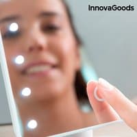White InnovaGoods LED makeup mirror with touch control and bright circular LED lights on the side.