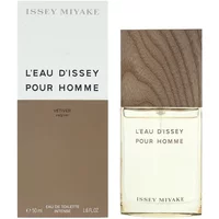 Issey Miyake L'Eau d'Issey Pour Homme Vetiver 50ml with wood-textured cap and minimalist beige box.