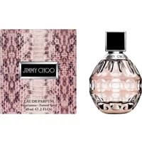 Jimmy Choo Eau De Parfum 60ml, pink faceted bottle with black cap, next to pink snakeskin-patterned box.