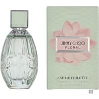 Jimmy Choo Floral Eau de Toilette Spray 40ml, clear textured bottle with silver cap, green and pink packaging.