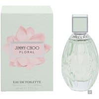 Jimmy Choo Floral Eau de Toilette 60ml with pastel pink flower box and faceted clear glass bottle.