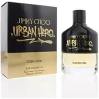 Jimmy Choo Urban Hero Gold Edition Eau De Parfum 100ml with black cap and gold-accented box.