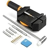 Jorest watch link removal kit with black adjuster, silver hammer, punch pins, and user manual, for strap adjustment.