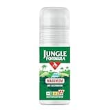 Green and white Jungle Formula insect repellent roll-on bottle with red triangle logo and 50ml label.