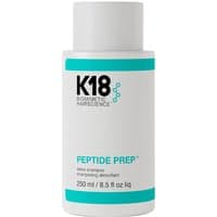 White K18 Peptide Prep Detox Shampoo bottle, 250ml, with teal accents and bold black logo.
