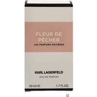 Karl Lagerfeld Fleur de Pecher Eau de Parfum 50ml, beige box with black top and bottom, peach label.