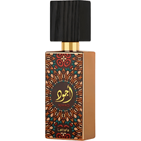 Lattafa Ajwad Eau De Parfum 60ml, rectangular bottle with ornate floral design and black cap.
