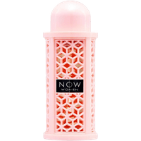 Pink Lattafa Rave Women Eau de Parfum bottle with geometric lattice design and black label, 100ml.