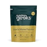 Nutrition Geeks Lion's Mane Supplement in green and gold pouch, 180 vegan tablets, 4000mg with Vitamin B1 and Black Pepper.