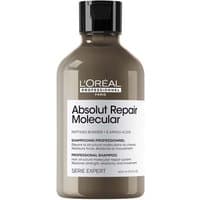 Brown bottle of L'Oréal Professionnel Absolut Repair Molecular Shampoo with black cap and white label.