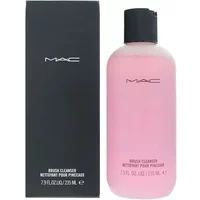 MAC Brush Cleanser 235ml, pink liquid in clear bottle with black cap, next to black box with white logo.