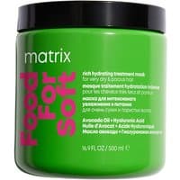 Green jar of Matrix Food For Soft Hydrating Treatment Mask, 500ml, with purple text and white logo.