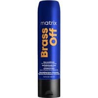 Blue Matrix Total Results Brass Off shampoo bottle with orange text and black cap.