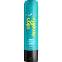 Turquoise Matrix Total Results High Amplify Conditioner bottle with black cap, yellow text for fine flat hair, 300ml.
