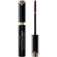 Black Max Factor Masterpiece Max Mascara with gold accents and a red-bristled brush wand.