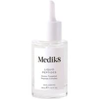 Clear bottle of Medik8 Liquid Peptides 30ml with white dropper cap and minimalist label design.